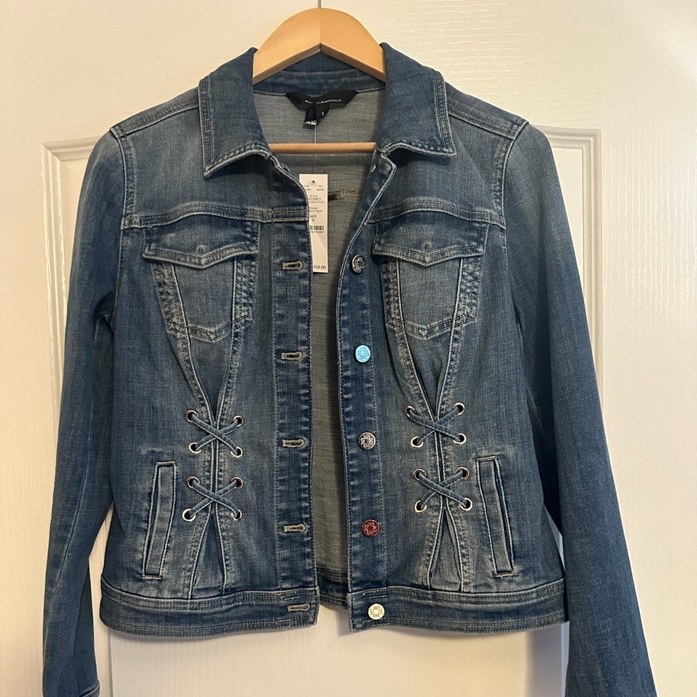 NWT WHBM Jean jacket with silver metal accessories. Perfect for dresses & casual